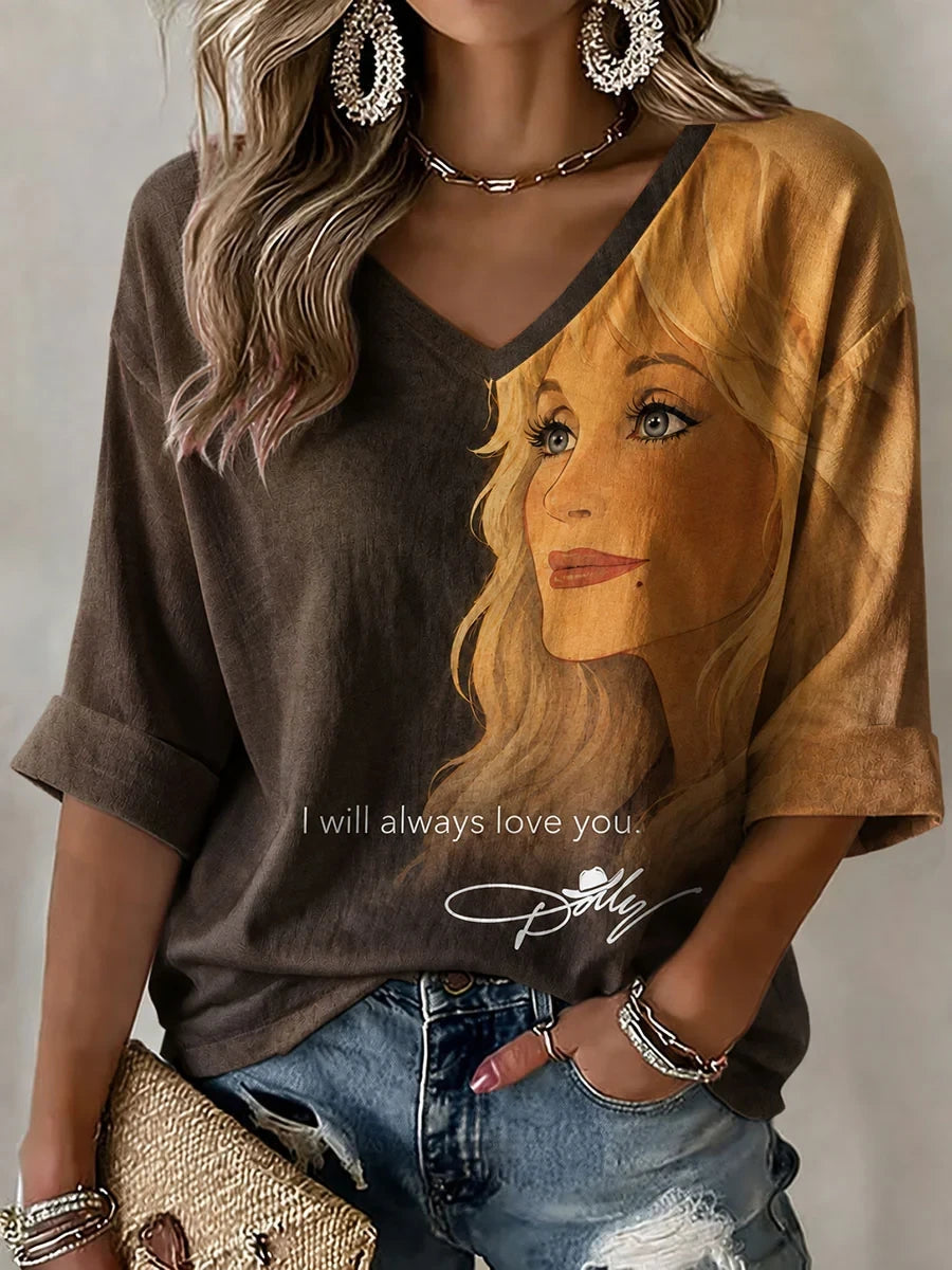 Dolly Parton Merch I Will Always Love You Long Sleeve V-Neck Shirt RIP Dolly Parton Merch - Merchluma