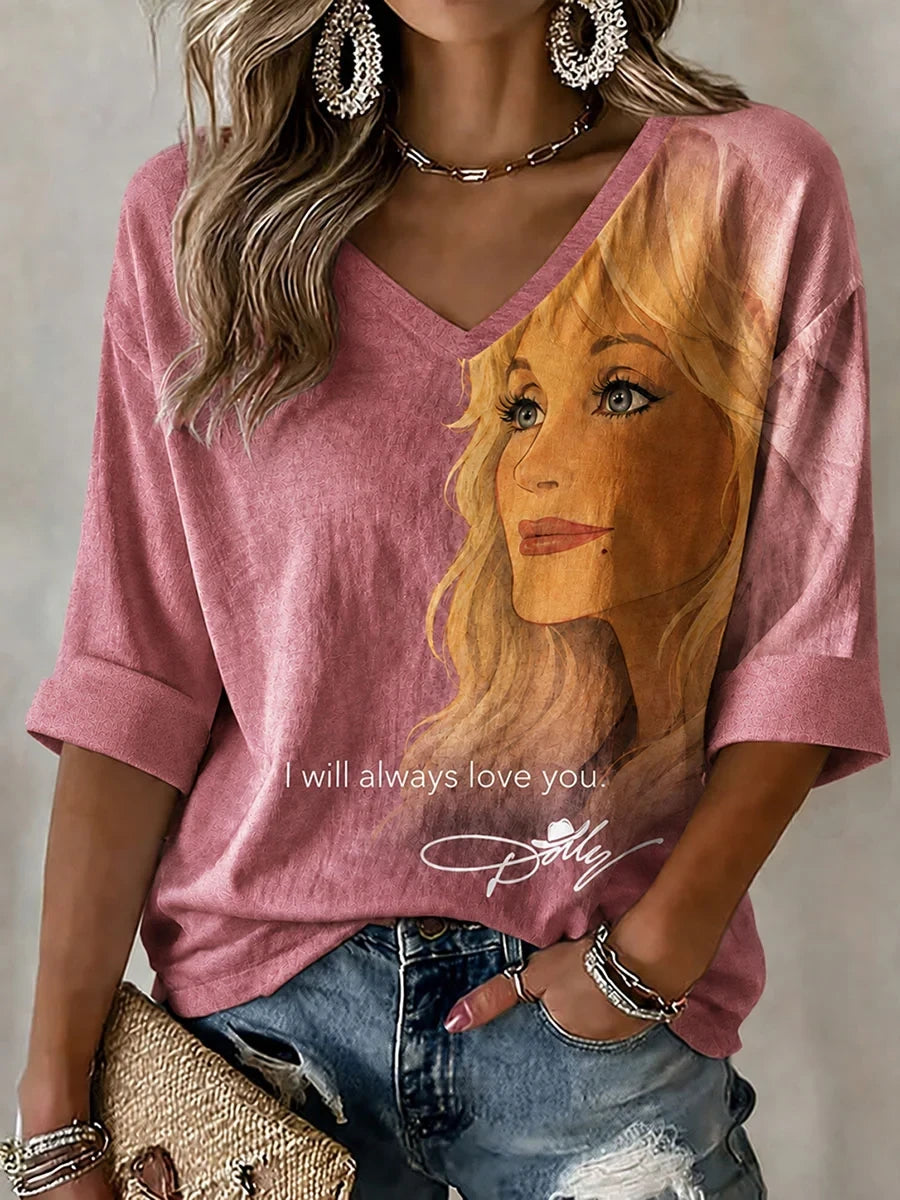Dolly Parton Merch I Will Always Love You V-Neck Long Sleeve Shirt Dolly Parton Memorial Merch - Merchluma