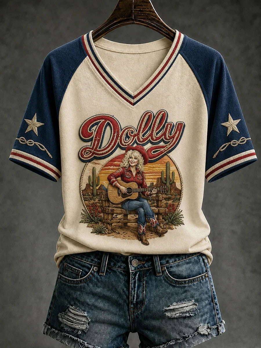 Dolly Parton Merch Dolly Parton Country Legend Tribute V-Neck Shirt RIP Dolly Parton Gear - Merchluma