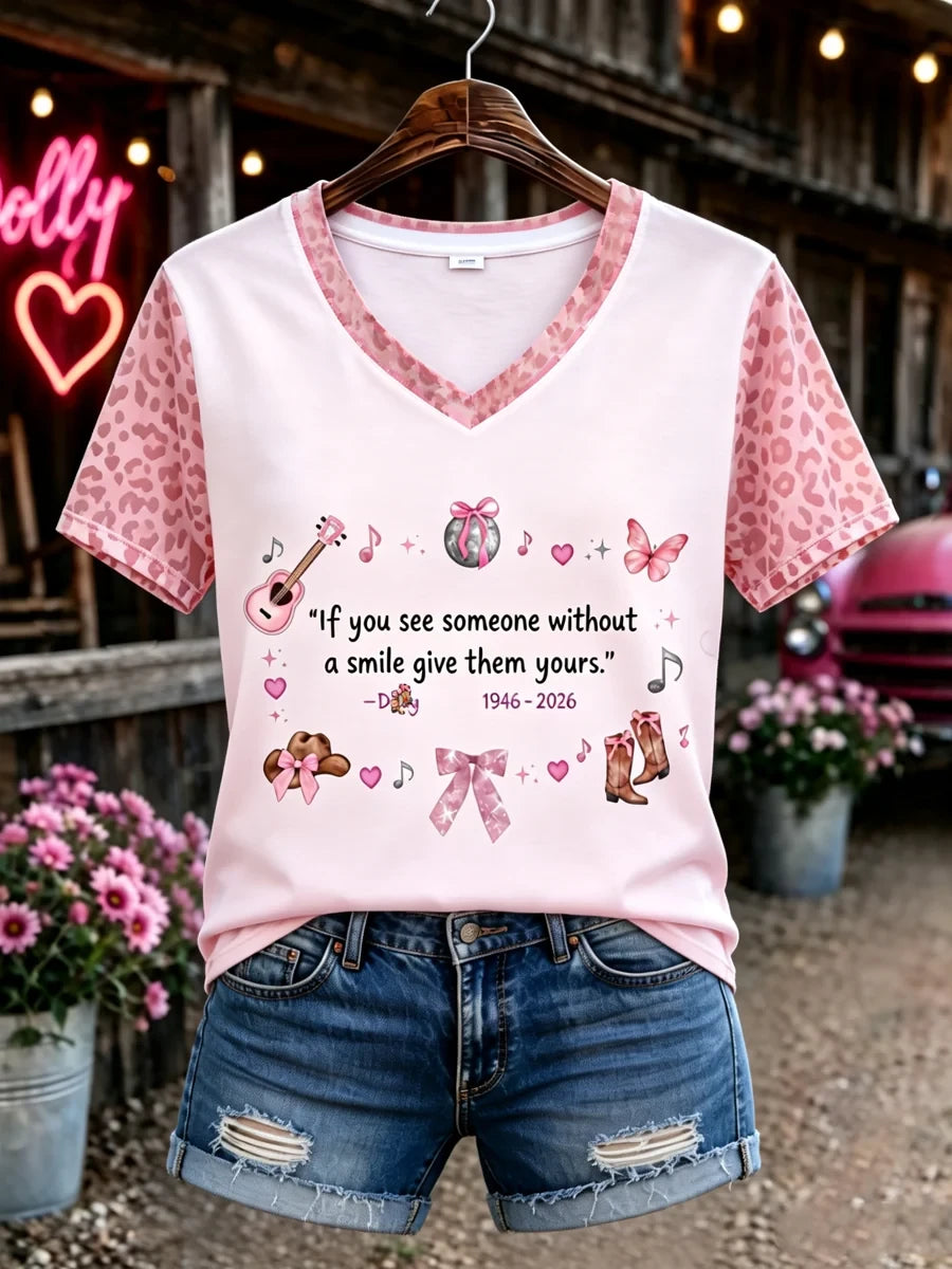Dolly Parton Merch If You See Someone Without A Smile Give Them Yours V-Neck Shirt Memorial Gift - Merchluma