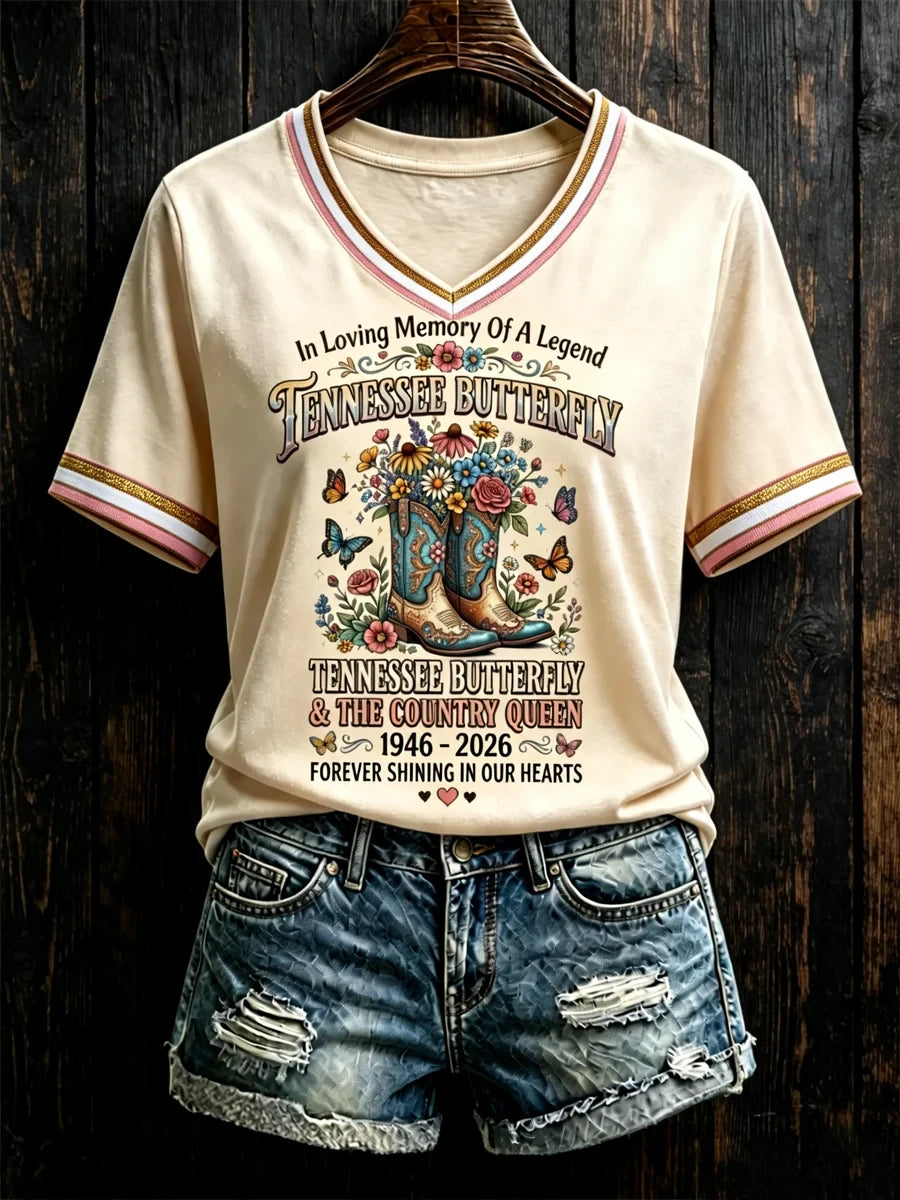 Dolly Parton Merch In Loving Memory Of A Legend Dolly Parton V-Neck Shirt 1946 2026 RIP Tee - Merchluma