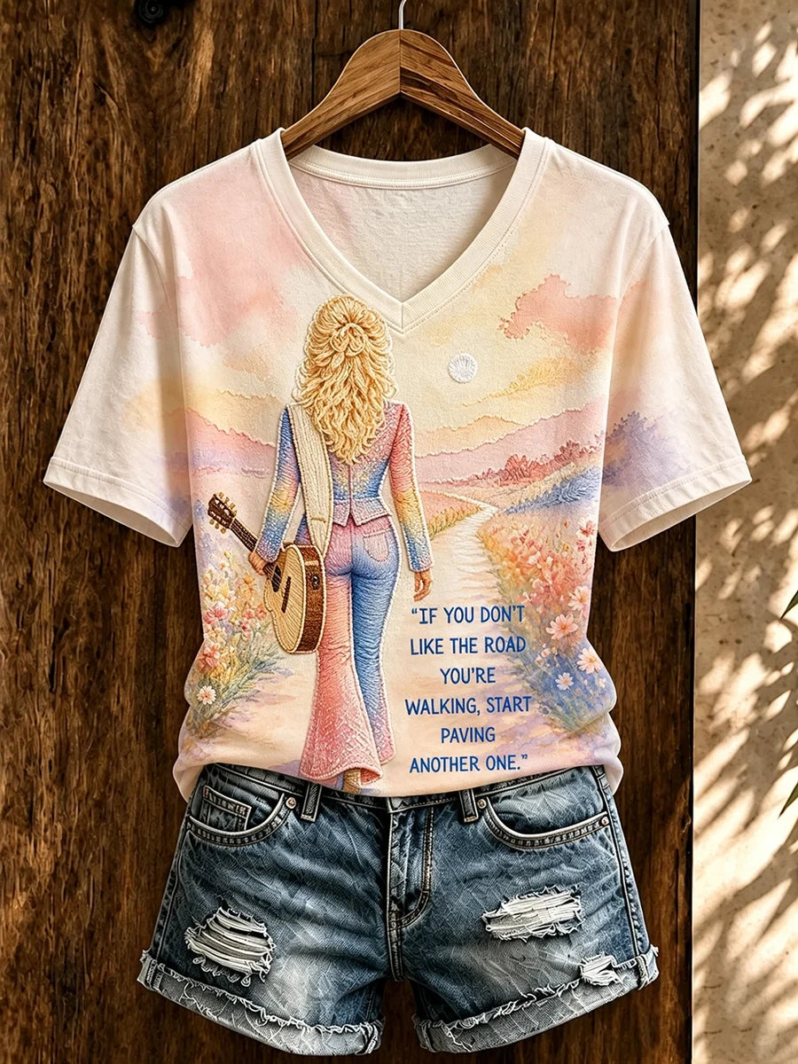 Dolly Parton Merch Start Paving Another One V-Neck Shirt Country Legend Tribute Dolly Parton Tee - Merchluma