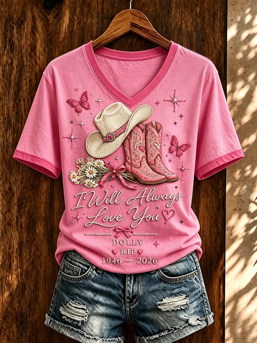 Dolly Parton Merch RIP Dolly Parton 1946 2026 V-Neck Shirt I Will Always Love You Tee Womens - Merchluma