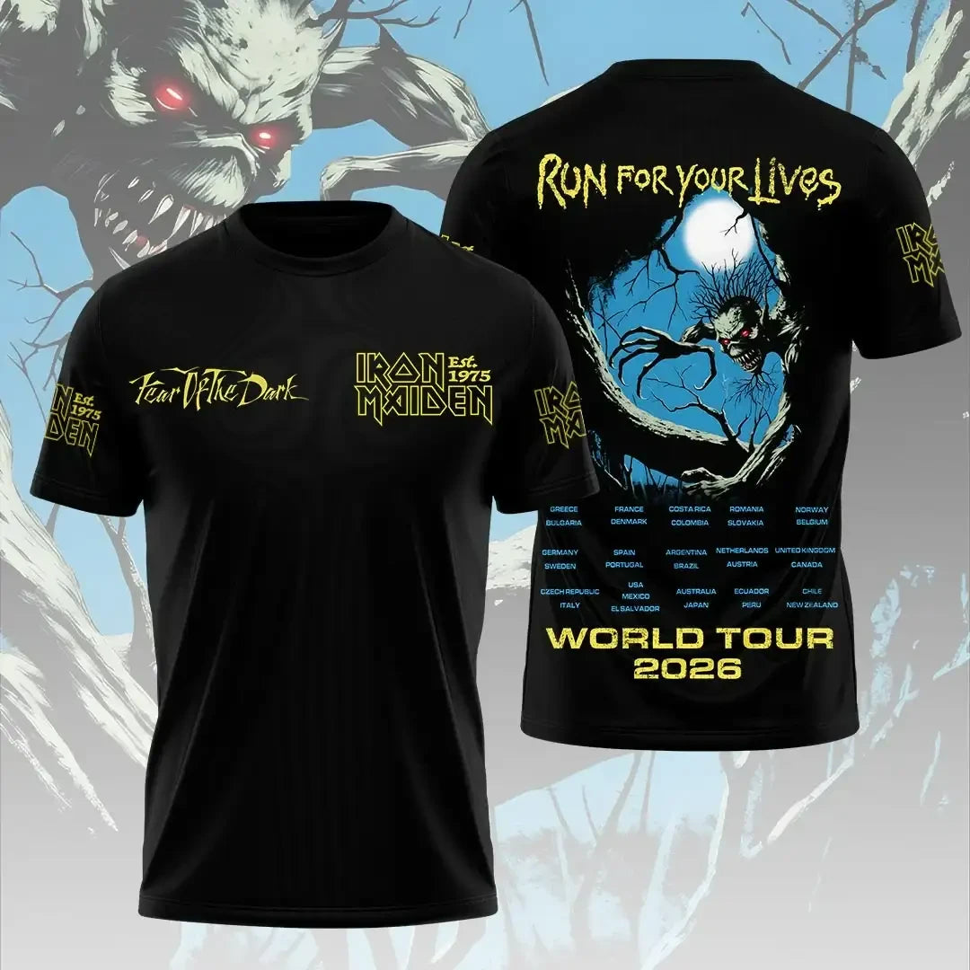 Iron Maiden Run For Your Lives World Tour 2026 Merch Fear Of The Dark Heavy Metal Rock Band Shirt - Merchluma