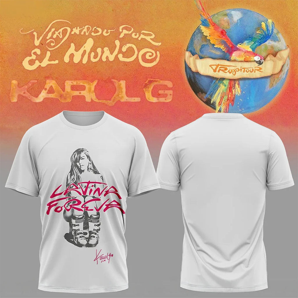 Karol G Viajando Por El Mundo Tropitour Shirt Karol G Tropicoqueta Tour 2026 Merch White - Merchluma