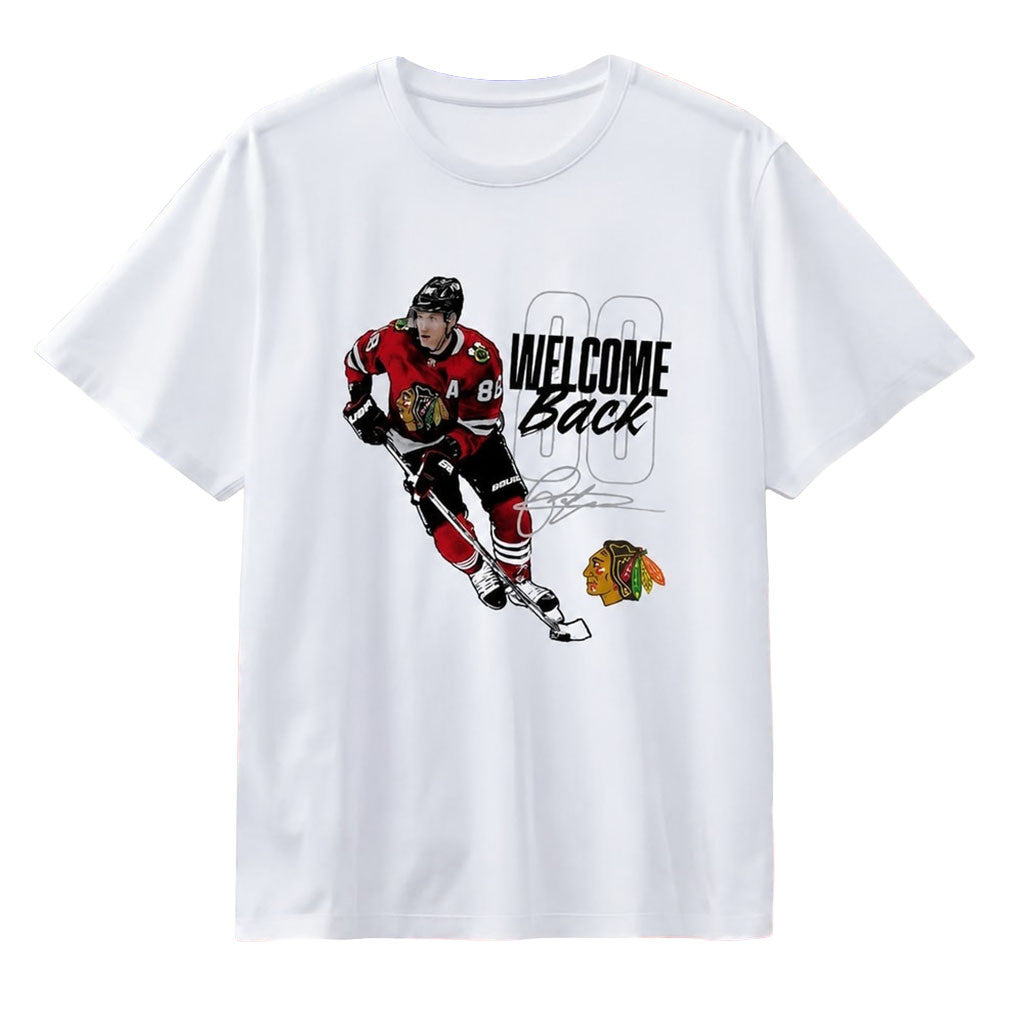 Patrick Kane Chicago Blackhawks Welcome Back 88 Signature T-Shirt Chicago Blackhawks Merch - Merchluma