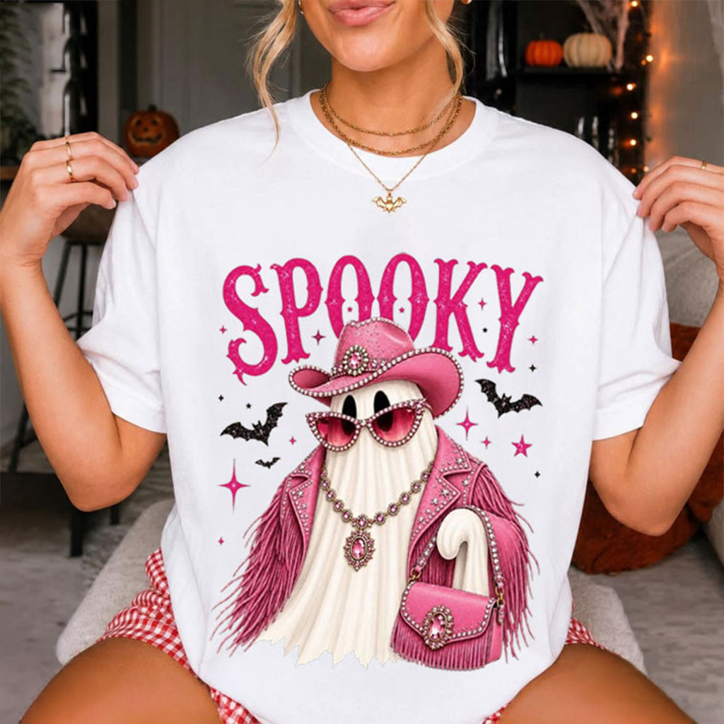 Pink Ghost Spooky Season T-Shirt Cute Halloween Tees Gift For Friends - Merchluma
