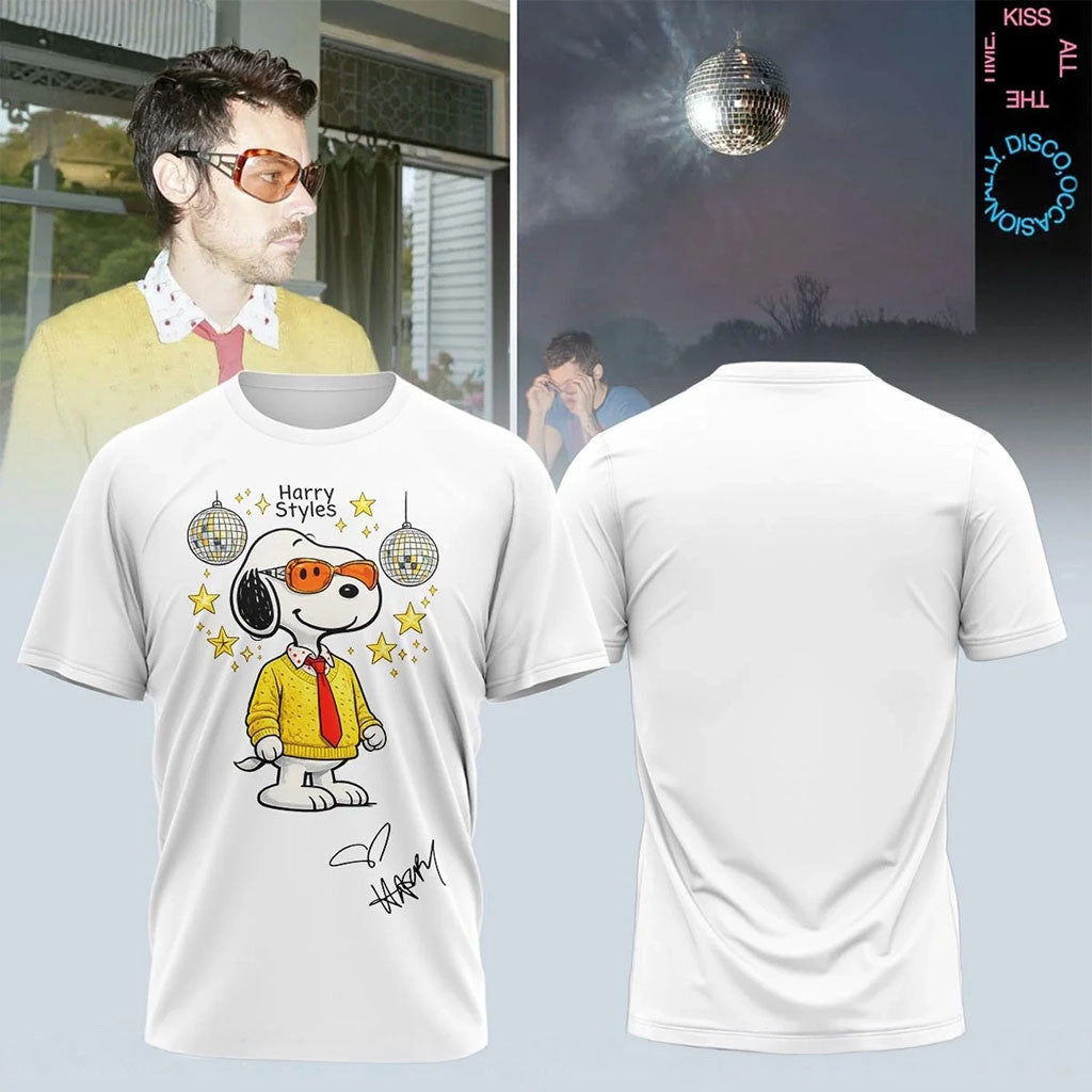 Snoopy x Harry Styles Merch Kiss All The Time Disco Occasionally Shirt Birthday Gifts For BFF - Merchluma