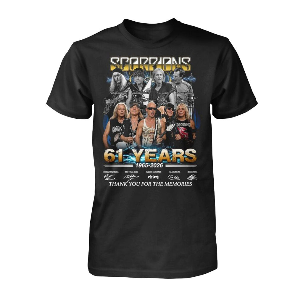 Scorpions 61 Years 1965-2026 Thank You For The Memories T-Shirt Scorpions Merch Fans Gifts - Merchluma