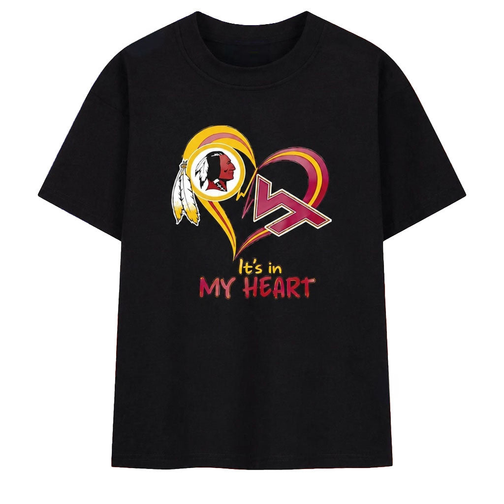 Washington Commanders And Virginia Tech Hokies Merch It's In My Heart Shirt Gifts For Fan - Merchluma