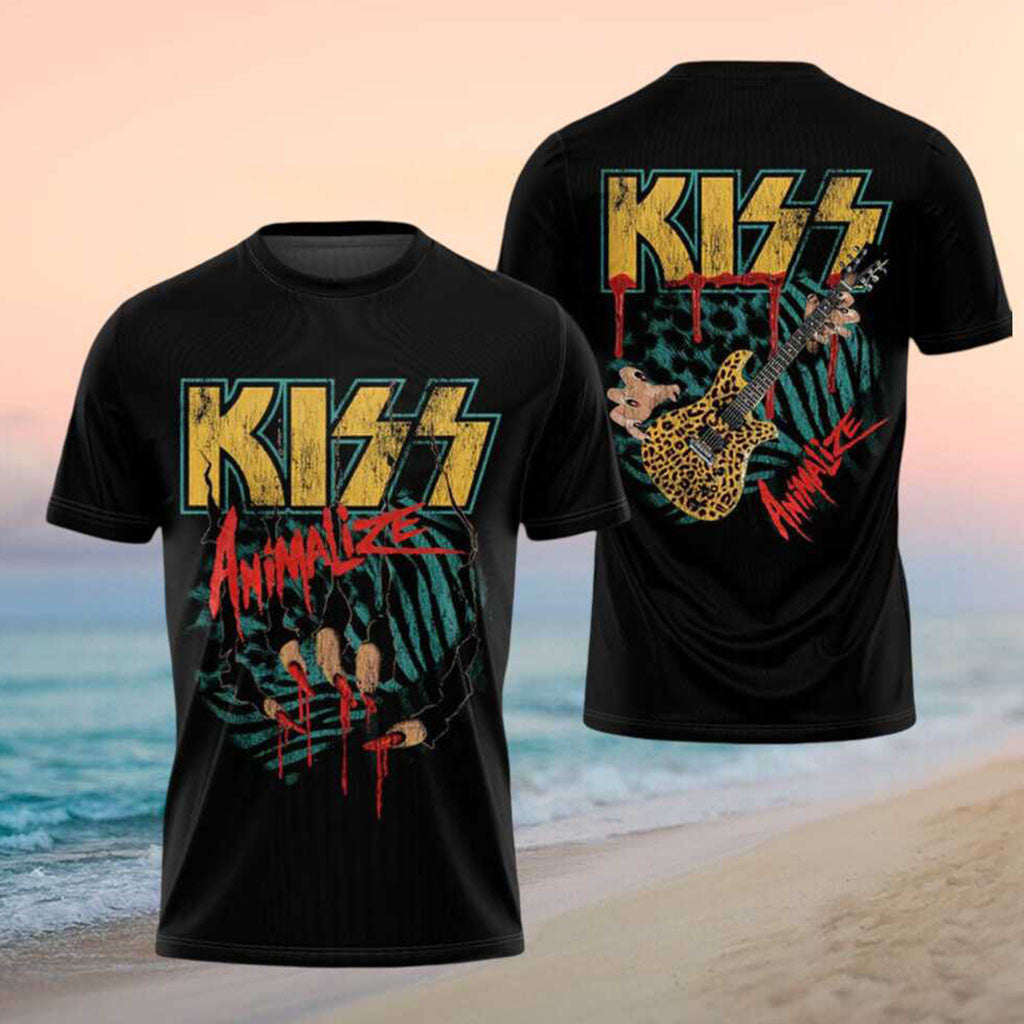 Kiss Animalize Leopard Guitar Blood Claws Vintage Rock Band Shirt Kiss Merch Fans Gifts - Merchluma