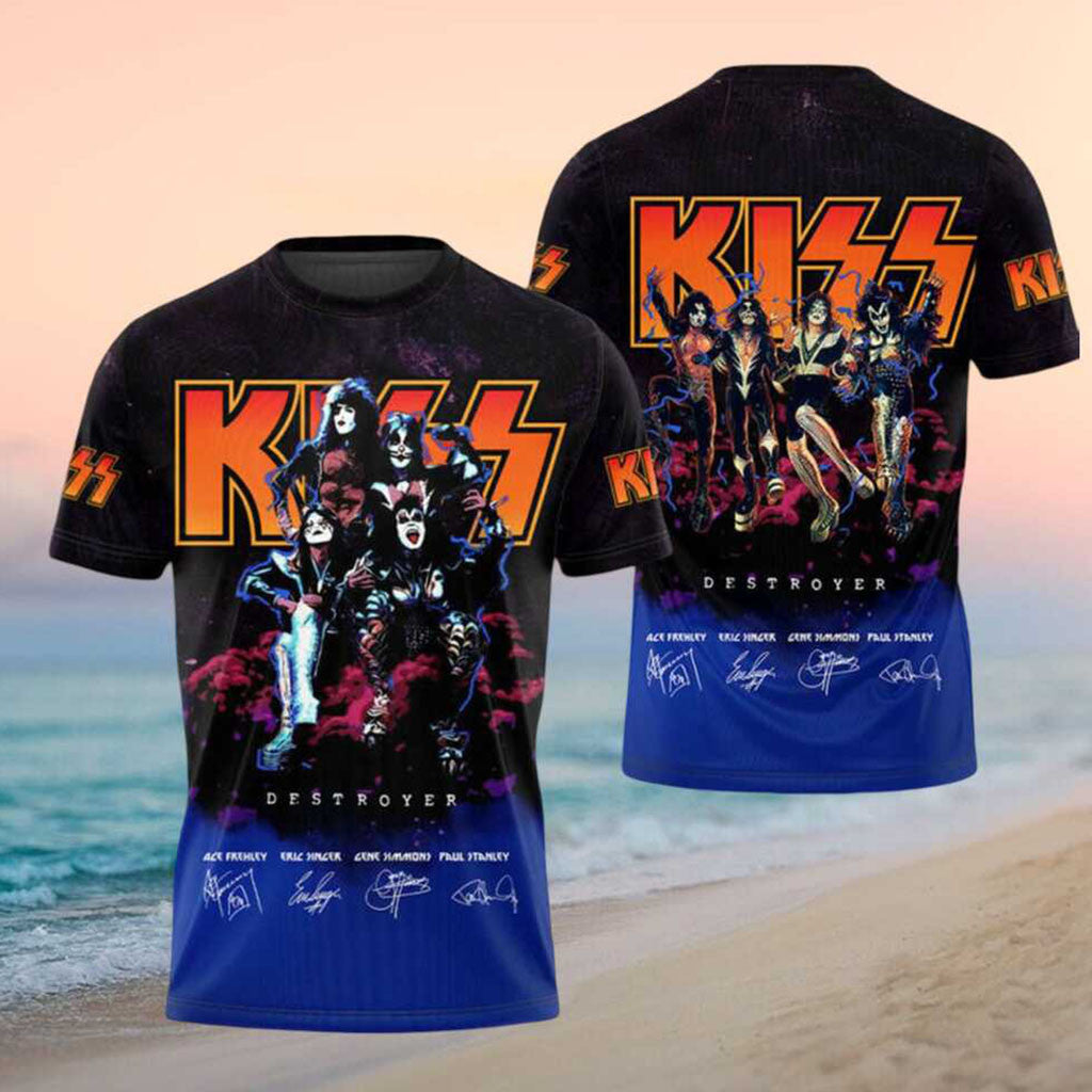 Kiss Destroyer Classic Band Members Signatures Vintage Retro Shirt Kiss Merch Gifts For Fan - Merchluma