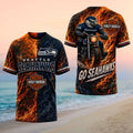 Seattle Seahawks Motorcycle Biker Fire Flame Shirt Seahawks Merch Gifts For Bikers - Merchluma