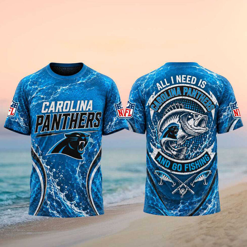 Carolina Panthers All I Need Is And Go Fishing Shirt Panthers Merch Gifts For Fishing Lovers - Merchluma