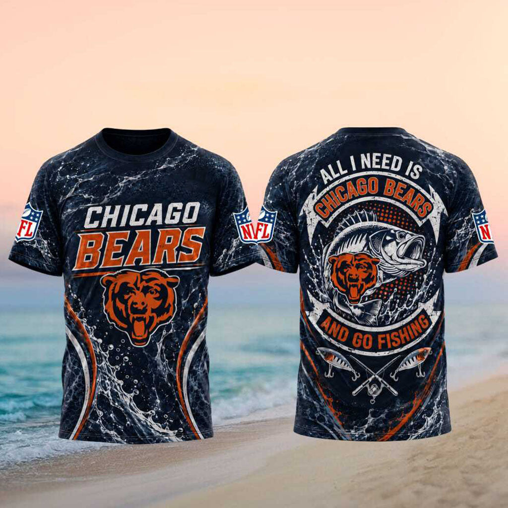 Chicago Bears All I Need Is And Go Fishing Shirt Bears Merch Presents For Football Fans - Merchluma