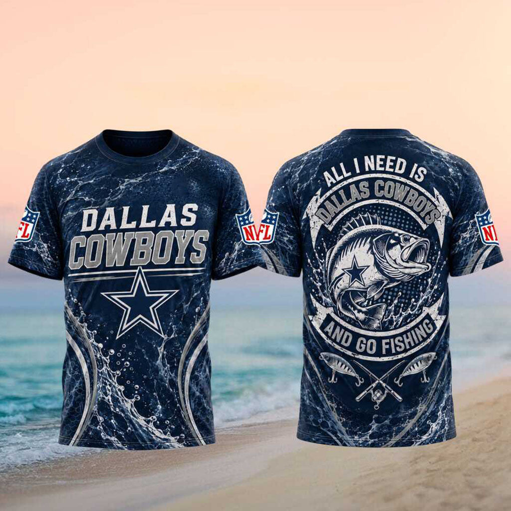 Dallas Cowboys All I Need Is And Go Fishing Shirt Cowboys Merch Best Gifts For Football Fans - Merchluma