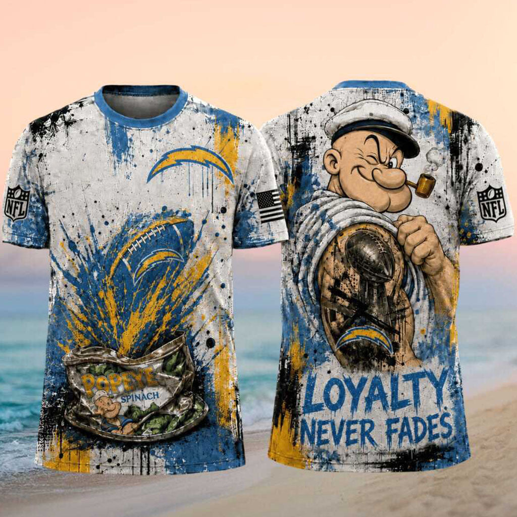 Los Angeles Chargers Popeye Loyalty Never Fades Football Shirt Chargers Merch Gifts For Fans - Merchluma