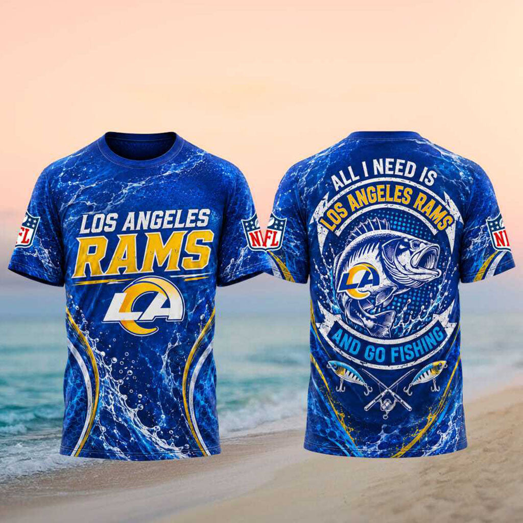 Los Angeles Rams All I Need Is And Go Fishing Shirt Rams Merch Gift Ideas For Football Lovers - Merchluma