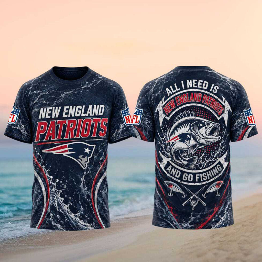New England Patriots All I Need Is And Go Fishing Shirt Patriots Merch Football Lovers Gifts - Merchluma