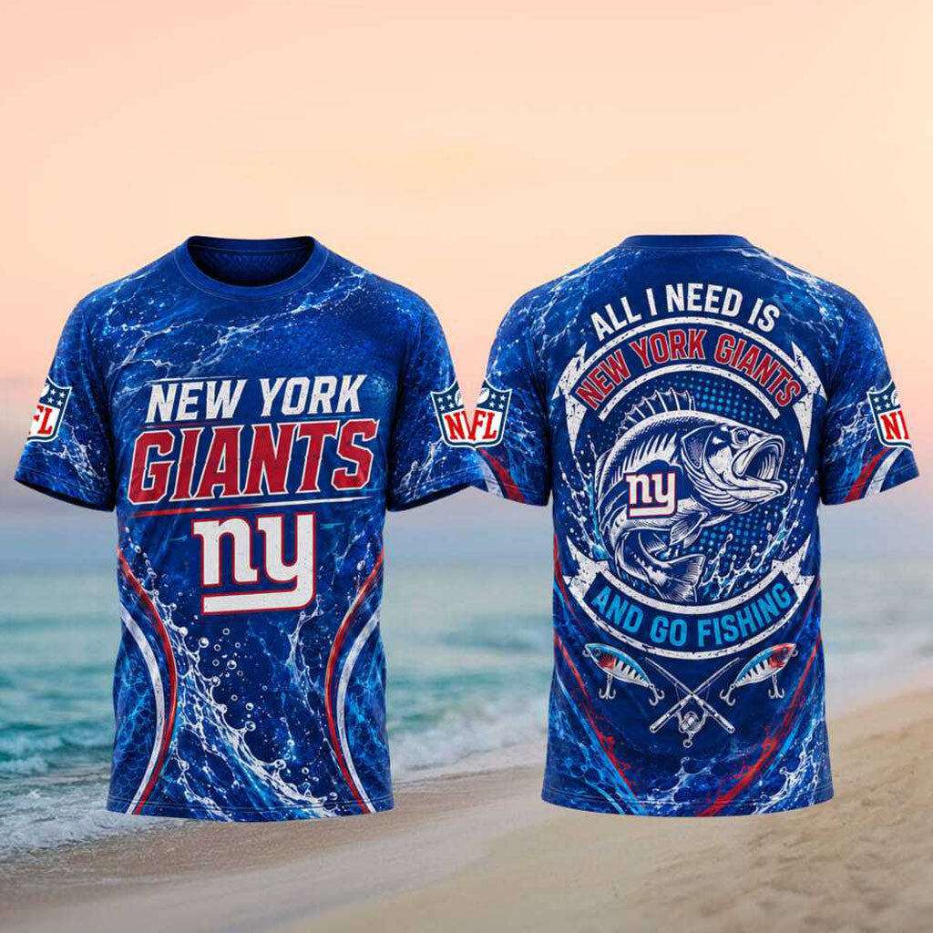 New York Giants All I Need Is And Go Fishing Shirt Giants Merch Football Lovers Gifts - Merchluma