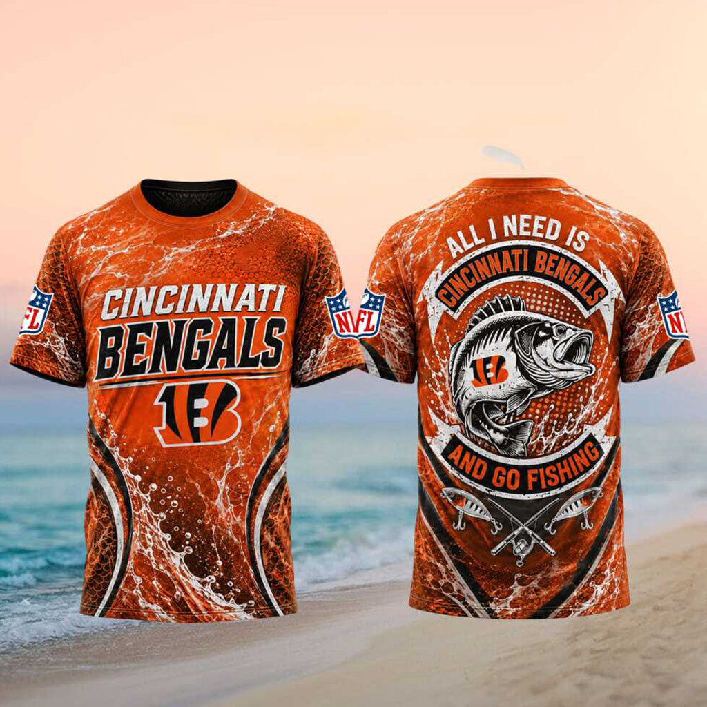 Cincinnati Bengals All I Need Is And Go Fishing Shirt Bengals Merch Presents For Football Fans - Merchluma