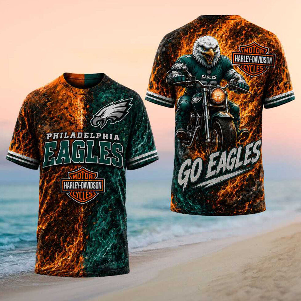 Philadelphia Eagles Motorcycle Rider Flame Shirt Eagles Merch Football Fan Gifts - Merchluma