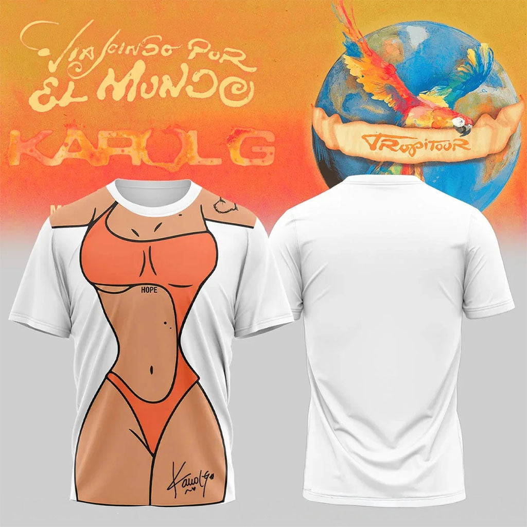 Karol G Merch Viajando Por El Mundo Tropitour Bikini Shirt Tropicoqueta World Tour 2026 T-Shirt - Merchluma