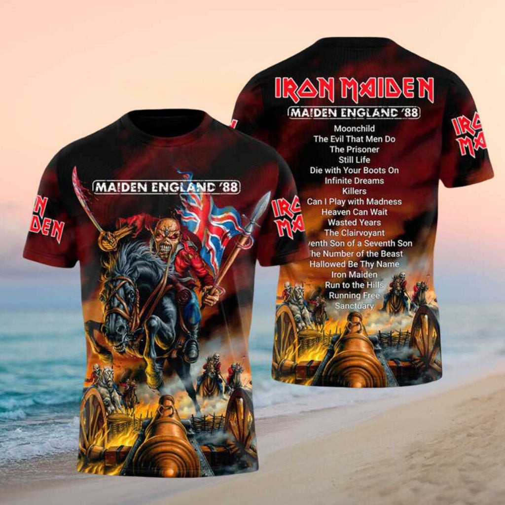 Iron Maiden England 88 Eddie Horse Flag Vintage Concert Shirt Iron Maiden Merch Men Gifts - Merchluma