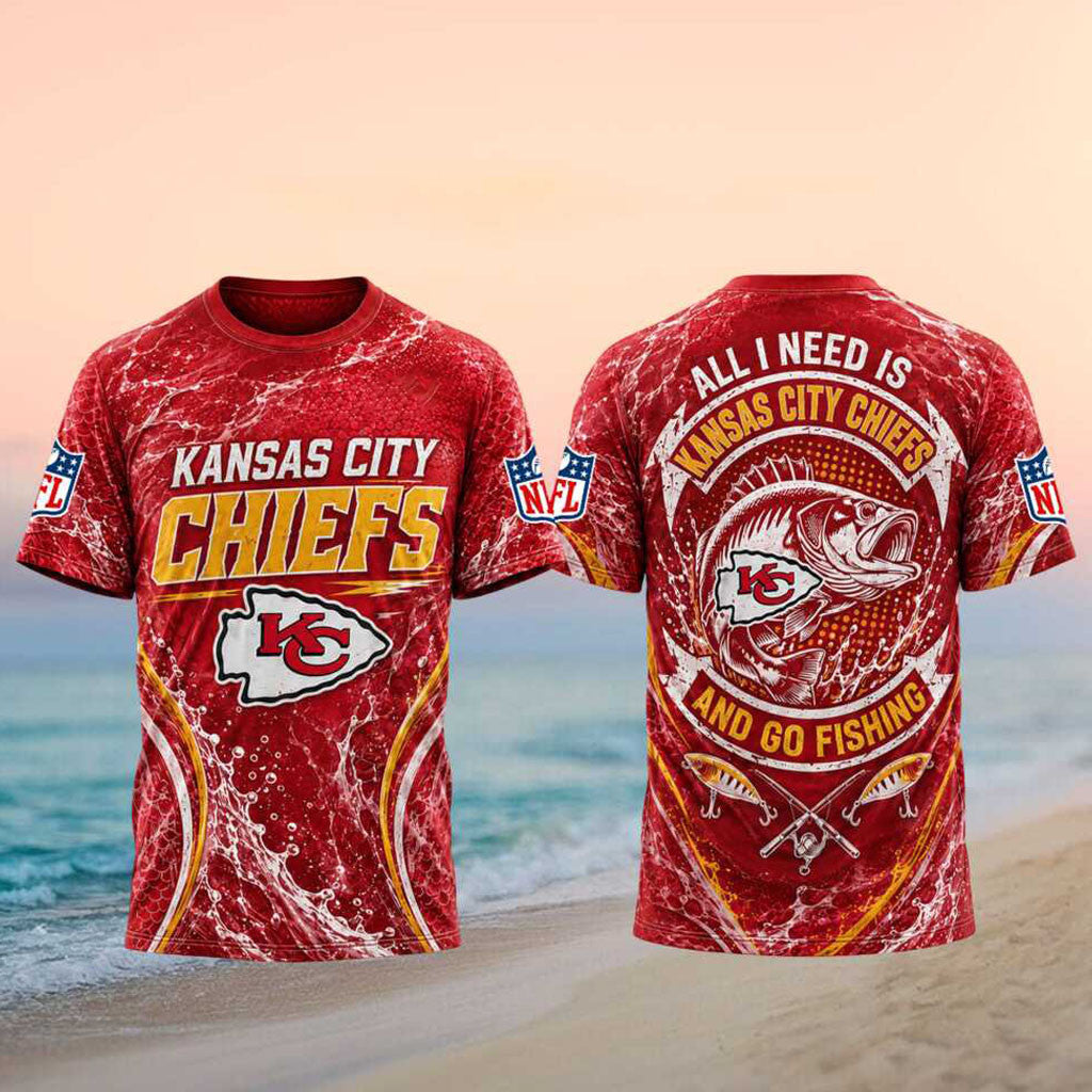 Kansas City Chiefs All I Need Is And Go Fishing Shirt Chiefs Merch Gift Ideas For Football Lovers - Merchluma