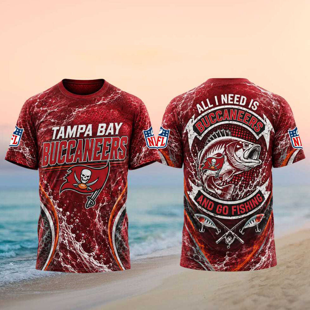 Tampa Bay Buccaneers All I Need Is And Go Fishing Shirt Buccaneers Merch Football Themed Gifts - Merchluma