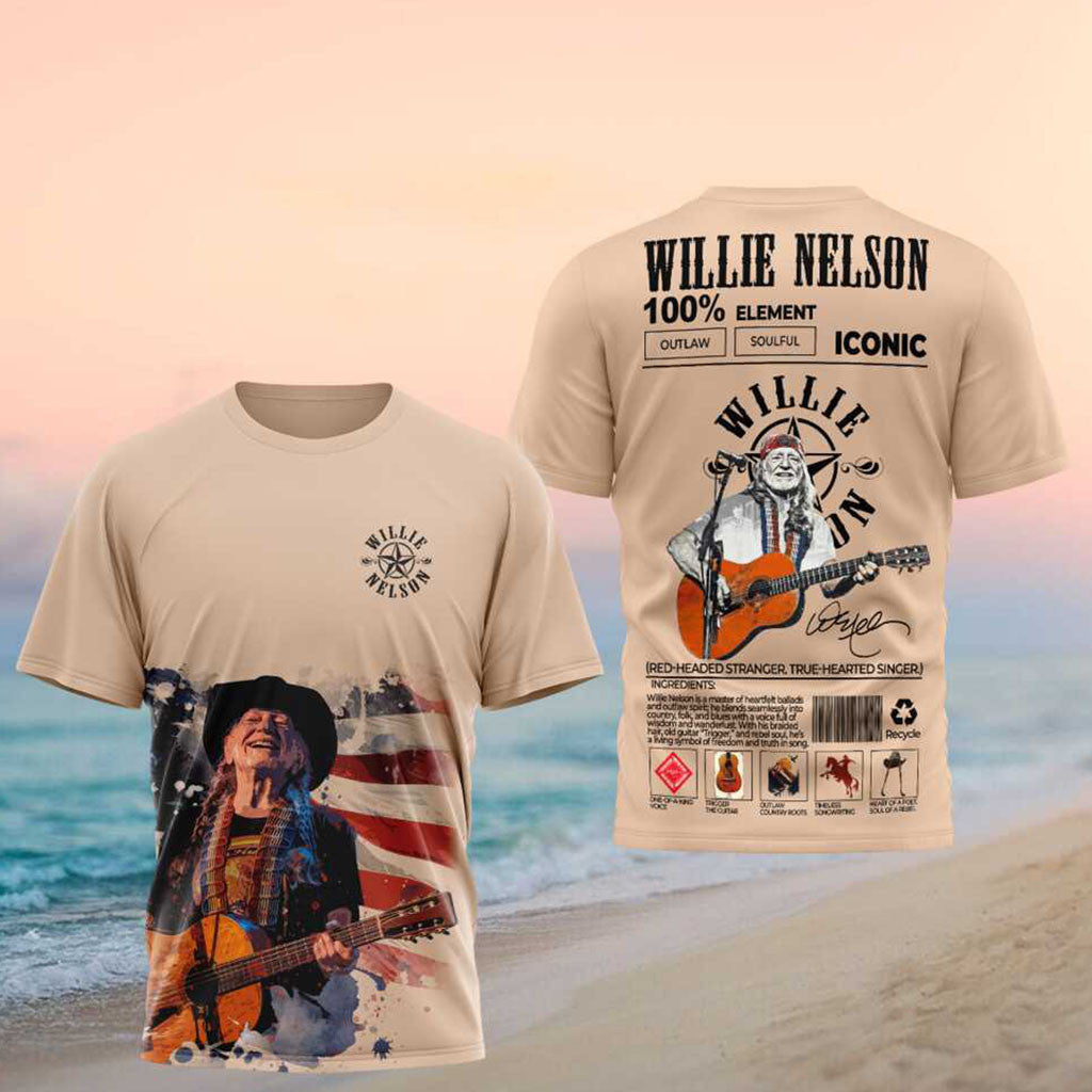 Willie Nelson American Flag 100 Percent Outlaw Element Shirt Willie Nelson Merch Music Fan Gear - Merchluma