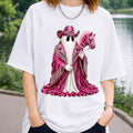 Halloween Pink Glitter Cowgirl Ghost Pink Western T-Shirt Cute Halloween Shirt Daughter Gifts - Merchluma