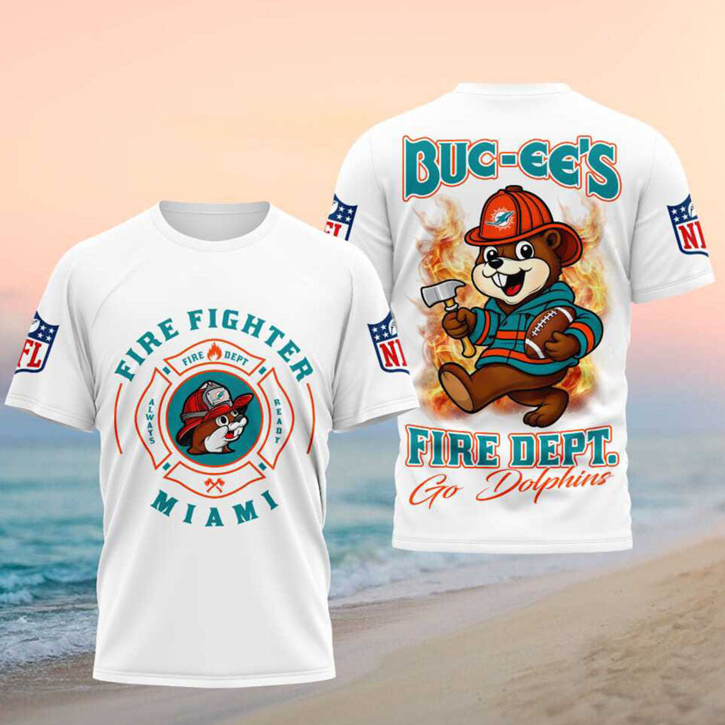 Miami Dolphins Firefighter Fire Dept Beaver Shirt Go Dolphins Merch Best Gifts For Fireman - Merchluma