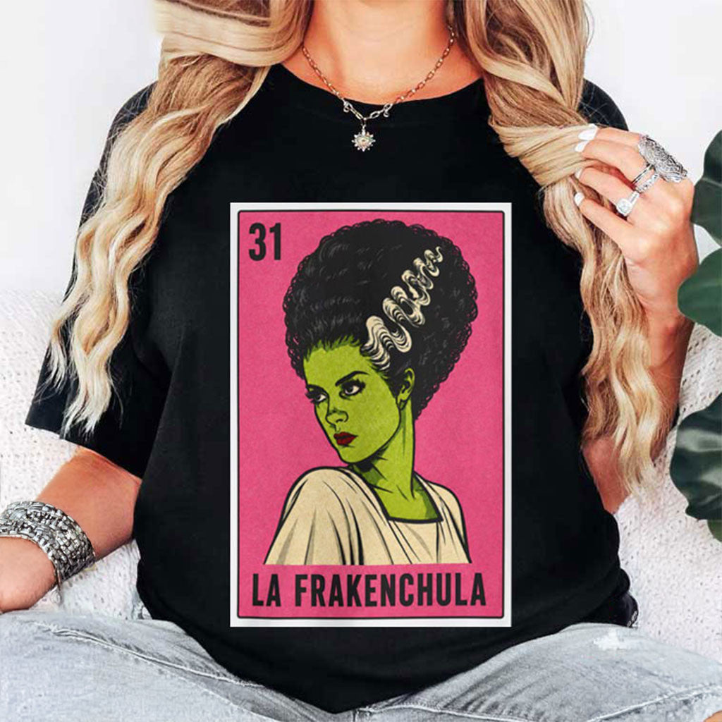 La Frakenchula Bride of Frankenstein Mexican Loteria Halloween T-Shirt Gift For BFF - Merchluma