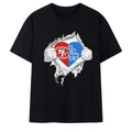 San Francisco 49Ers And Los Angeles Dodgers Merch Mashup Heart With Superman Chest Rip T-Shirt - Merchluma