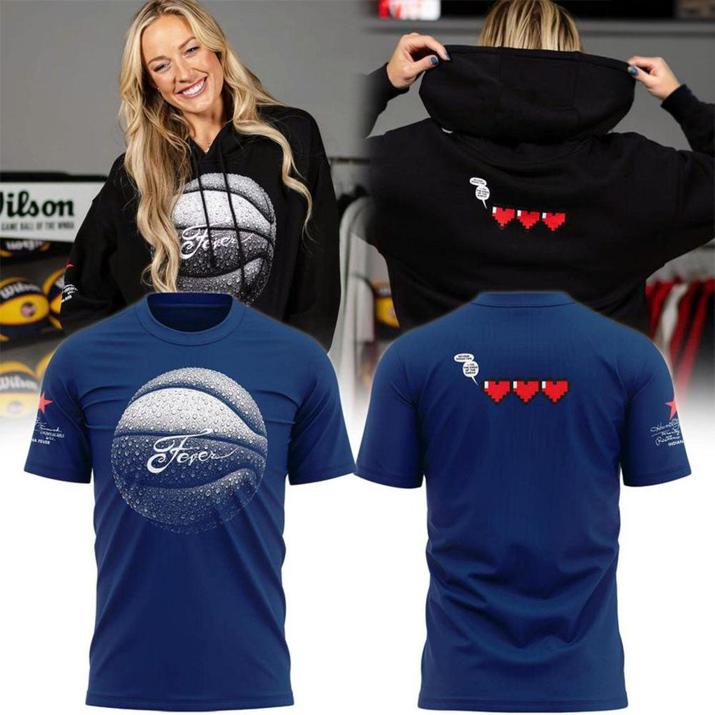 Indiana Fever Merch WNBA Pixel Hearts Health Bar Basketball T-Shirt Navy Basketball Fan Gear - Merchluma