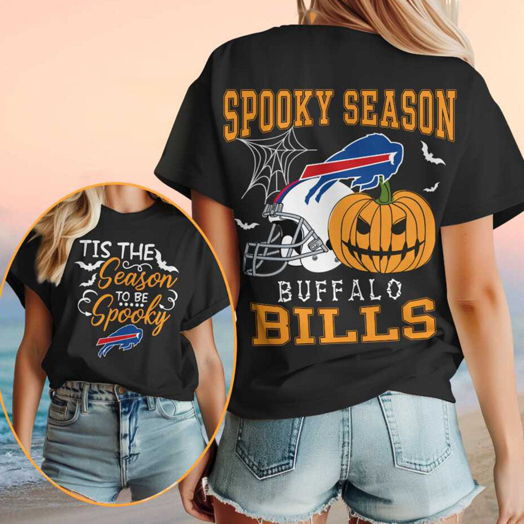 Buffalo Bills Spooky Season Pumpkin Football Shirt Bills Merch Gifts For Halloween - Merchluma