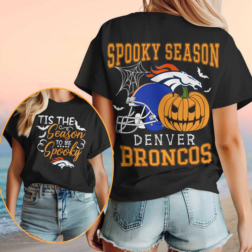 Denver Broncos Halloween Spooky Season Pumpkin Football Shirt Broncos Merch Gifts For Fans - Merchluma