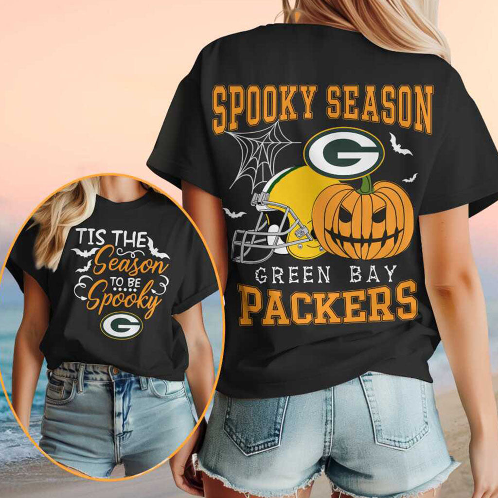 Green Bay Packers Halloween Spooky Season Pumpkin Football Shirt Packers Merch Halloween Gifts - Merchluma