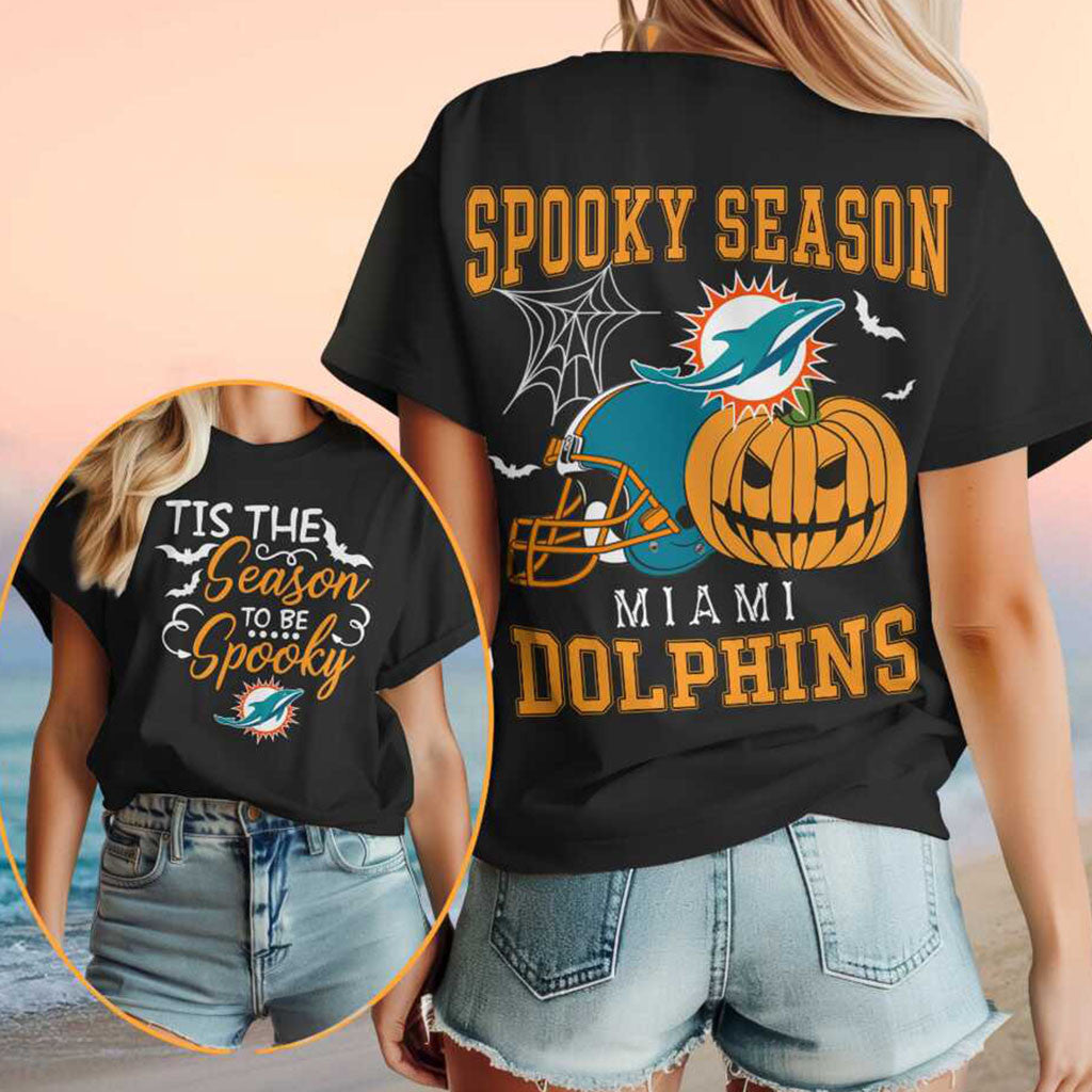 Miami Dolphins Halloween Spooky Season Pumpkin Football Shirt Dolphins Merch Her Presents - Merchluma