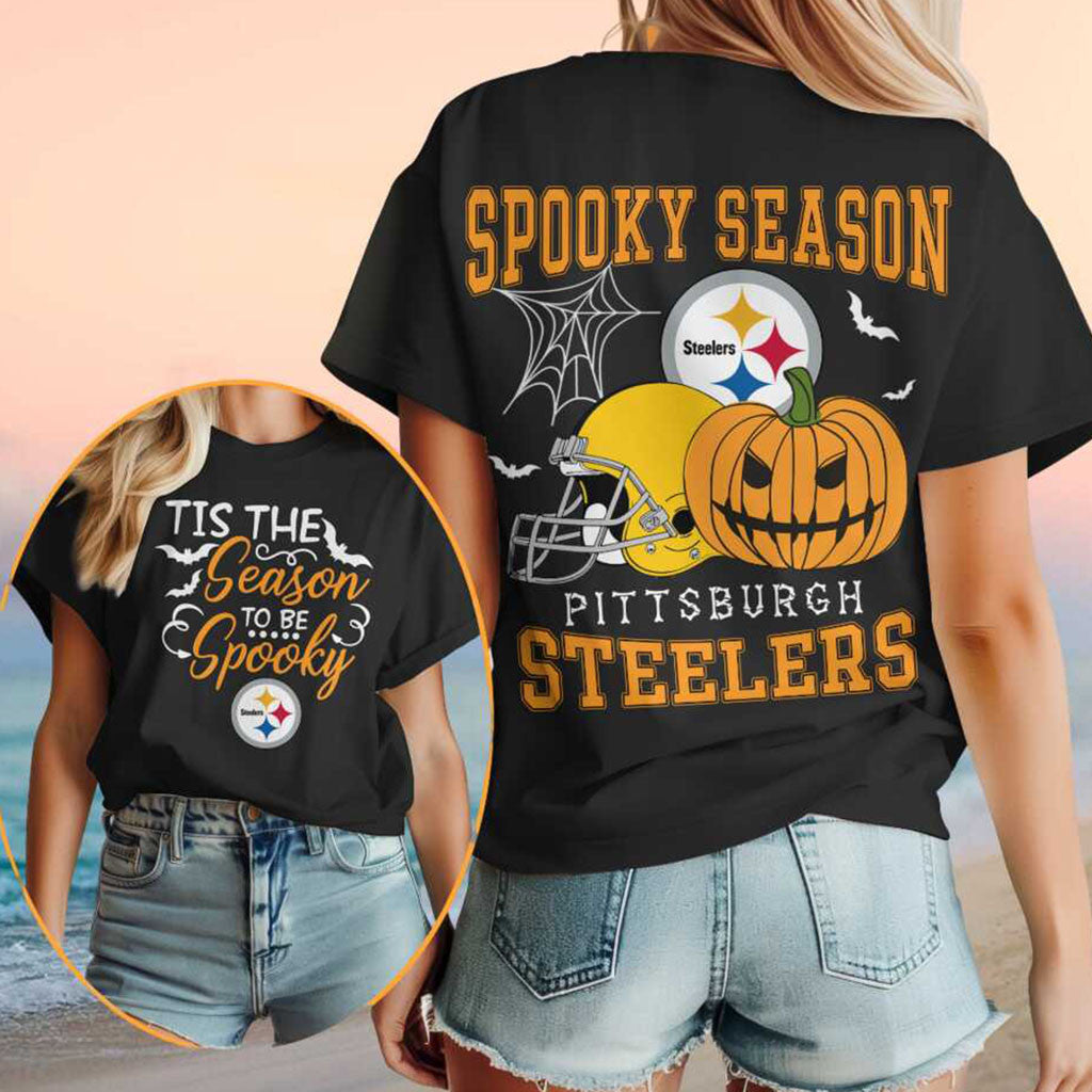 Pittsburgh Steelers Halloween Spooky Season Pumpkin Football Shirt Steelers Merch Gift For Fan - Merchluma