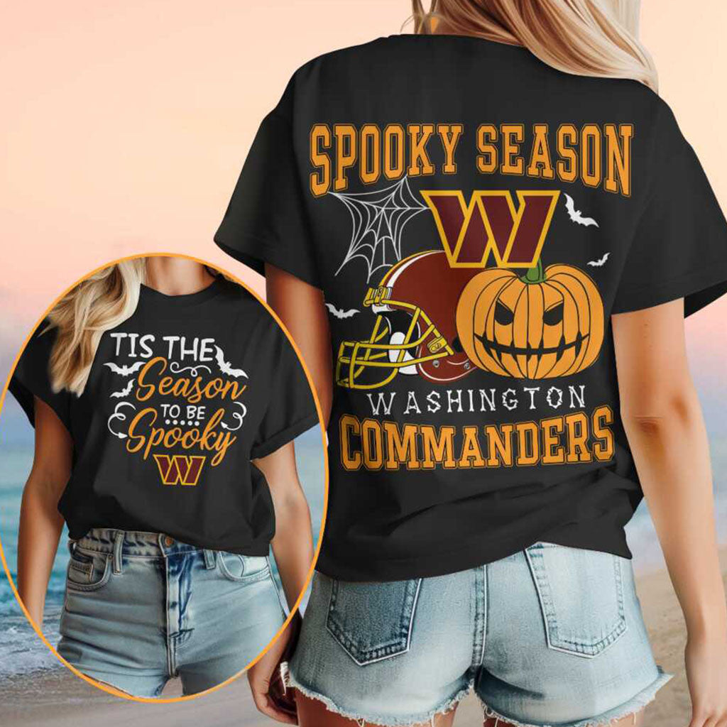 Washington Commanders Halloween Spooky Season Pumpkin Football Shirt Commanders Merch Her Gift - Merchluma