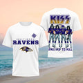 Baltimore Ravens x Kiss Band Merch Dressed To Kill Football Shirt Gifts For Football Fan - Merchluma