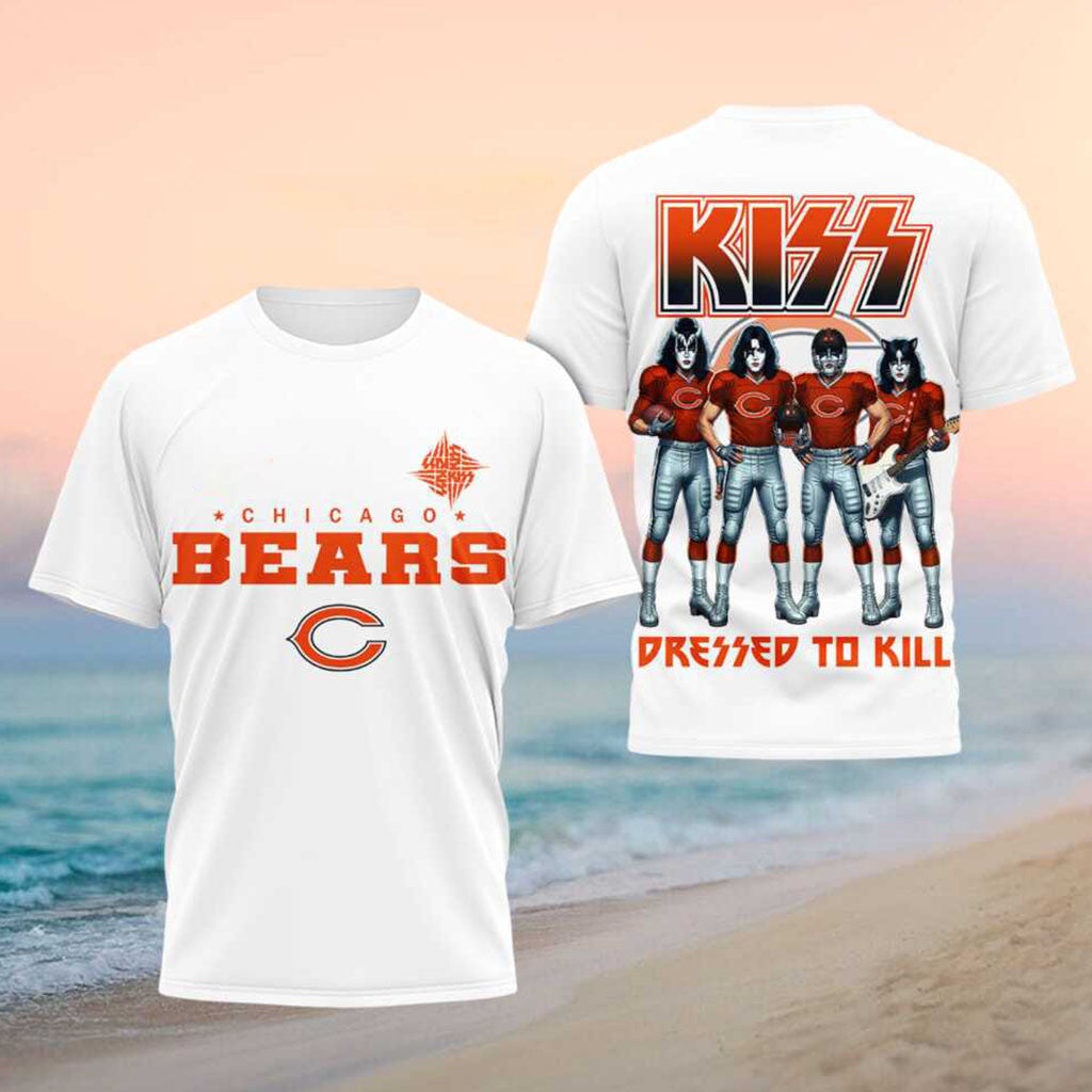 Chicago Bears x Kiss Band Merch Dressed To Kill Football Shirt Best Gifts For Football Fans - Merchluma