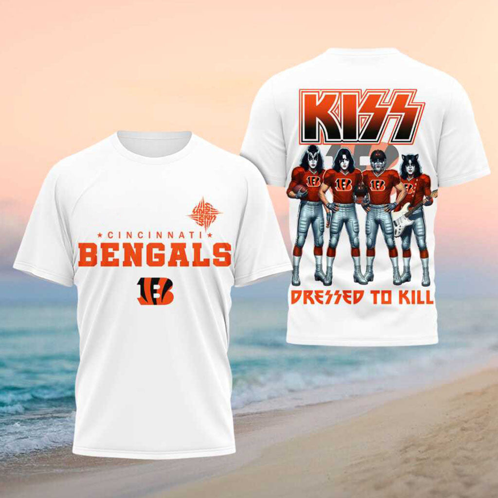 Cincinnati Bengals x Kiss Band Merch Dressed To Kill Football Shirt Football Fan Gift Ideas - Merchluma