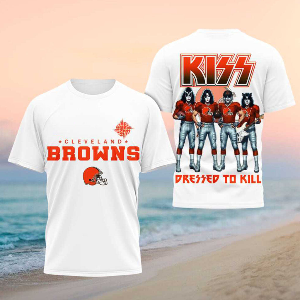 Cleveland Browns x Kiss Band Merch Dressed To Kill Football Shirt Gift Ideas For Football Lovers - Merchluma