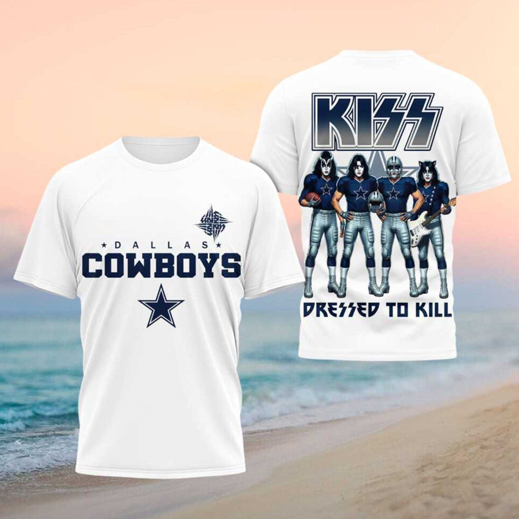 Dallas Cowboys x Kiss Band Merch Dressed To Kill Football Shirt Best Gift For Football Lovers - Merchluma