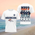 Denver Broncos x Kiss Band Merch Dressed To Kill Football Shirt Presents For Football Lovers - Merchluma