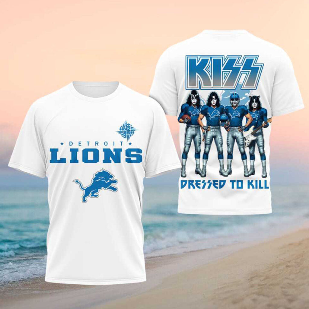 Detroit Lions x Kiss Band Merch Dressed To Kill Football Shirt Unique Gifts For Football Fans - Merchluma