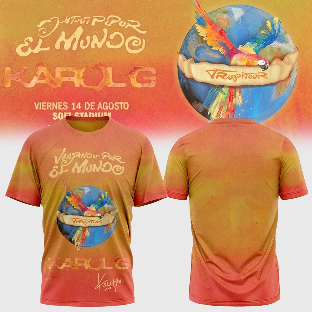 Karol G Merch Viajando Por El Mundo Tropitour Shirt Karol G Tropicoqueta Tour 2026 T-Shirt - Merchluma